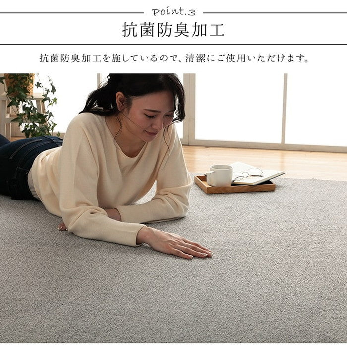 ラグ 長方形 手洗い ループパイル 高級感 おしゃれ 抗菌防臭 オーバーロック 滑りにくい加工 約3畳 約190×240cm 床暖房 ホットカーペット対応 ブラック グレー ihk-1280700031303の画像