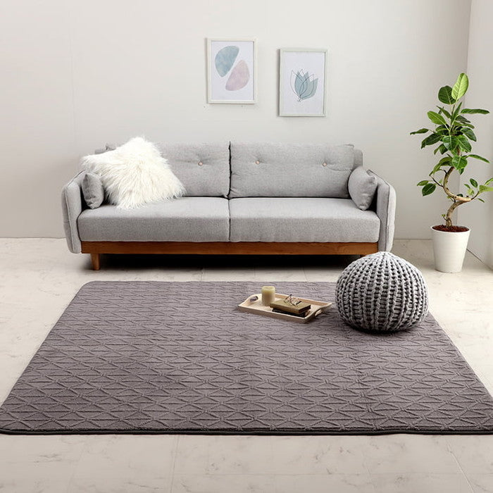 ラグ カーペット 手洗い 長方形 滑りにくい ジャガード織 幾何柄 おしゃれ クッション性 約200×240cm 約3畳 床暖房 ホットカーペット対応 こたつ敷布団 グレー アイボリー ihk-1281100131303の画像