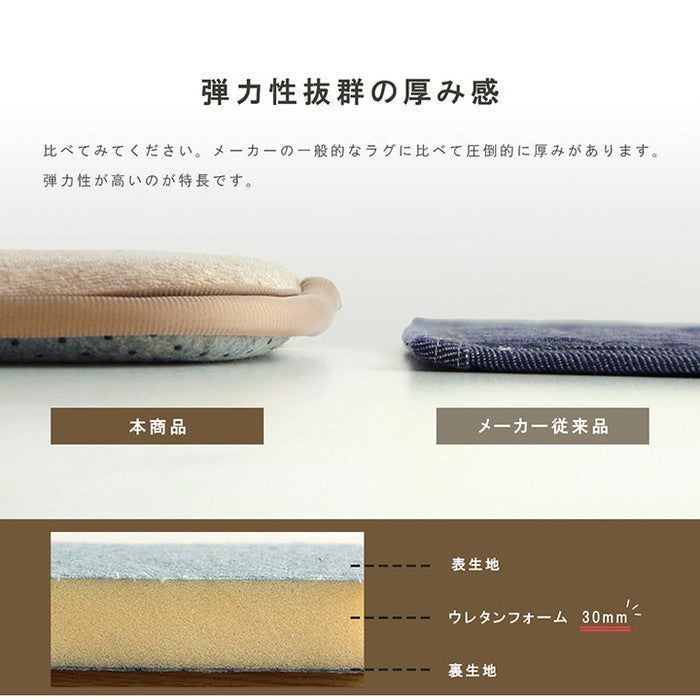 ラグ 長方形 滑りにくい 防音 ボリューム 厚い へたりにくい パイル地 無地 約185×240cm 約3畳 オールシーズン ホットカーペット対応 床暖房対応 ベージュ ブルー グレー ihk-1290510025602の画像