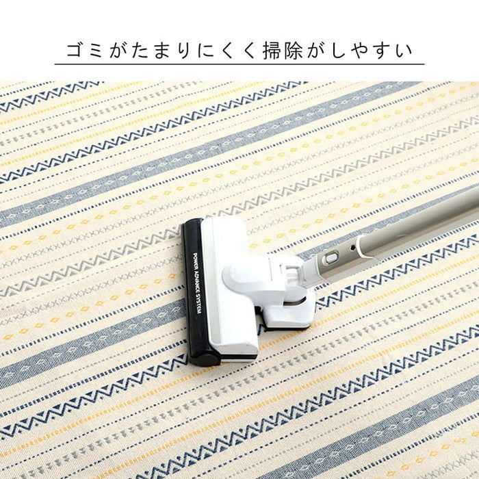 ラグ 正方形 インド綿 吸湿性 シンプル ナチュラル 幾何学 ボーダー タッセル付き コンパクト 約3畳 約185×240cm ホットカーペット対応 床暖房対応 オールシーズン ブルー グレー ihk-1290730045602の画像