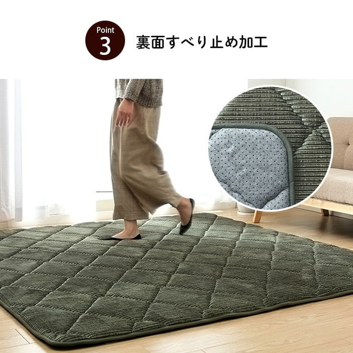 ラグ 滑りにくい 防音 ボリューム 厚い へたりにくい コーデユロイ 無地 約185×240cm 約3畳 床暖房 ホットカーペット対応 こたつ敷布団 ベージュ ブラック ブラウン グリーン グレー アイボリー ネイビー オレンジ ピンク ihk-1290970025601の画像