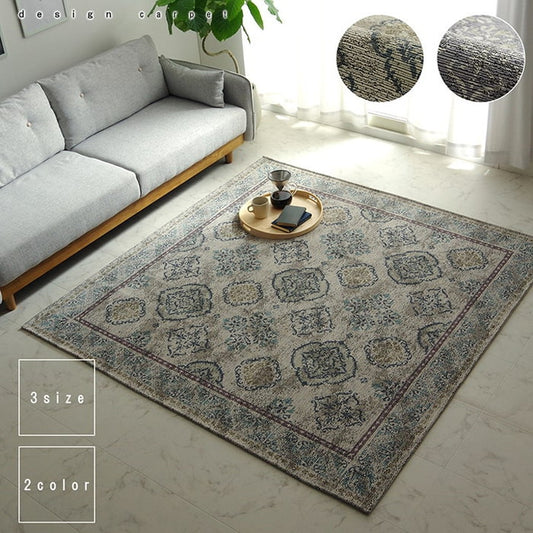 ラグ 洗える 正方形 アラベスク柄 アンティーク調 オリエンタル 滑り止め加工 ズレにくい コンパクト 約200×250cm 約3畳 オールシーズン ホットカーペット対応 床暖房対応 ベージュ グレー ihk-1292660026502の画像