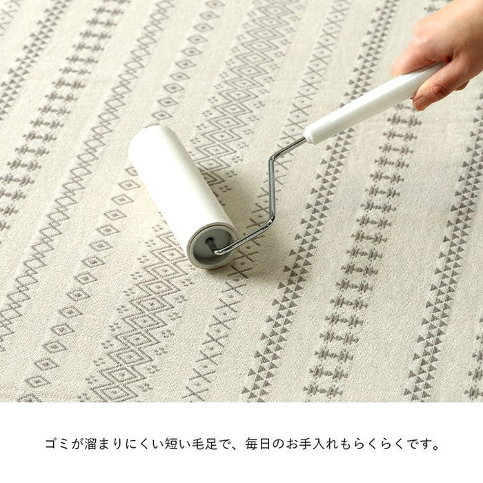 ラグ カーペット 長方形 インド綿 吸湿性 シンプル ナチュラル 幾何学 ボーダー タッセル付き コンパクト ホットカーペット対応 床暖房対応 オールシーズン 約3畳 約180×230cm ブルー グレー ihk-1293950048402の画像