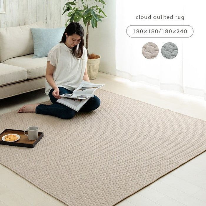 ラグ カーペット 無地 雲 キルティング加工 洗える 滑り止め オールシーズン 約3畳 約180×240cm ベージュ グレー ihk-1294010025101の画像