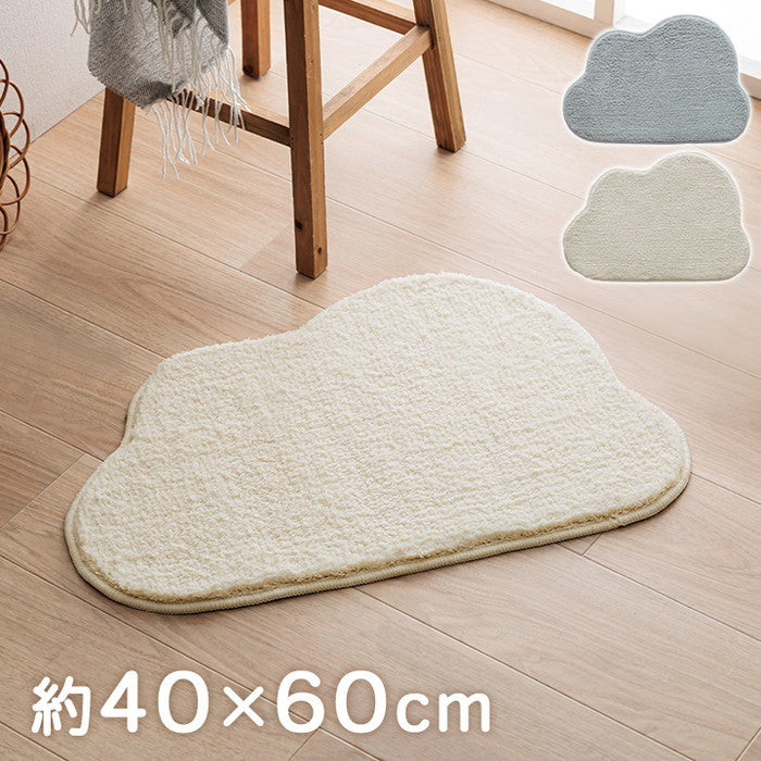 マット バスマット マルチ インテリア パーソナル かわいい くも柄 変形 ふわふわ すべりにく加工 40×60cm グレー アイボリー ihk-1302340130301