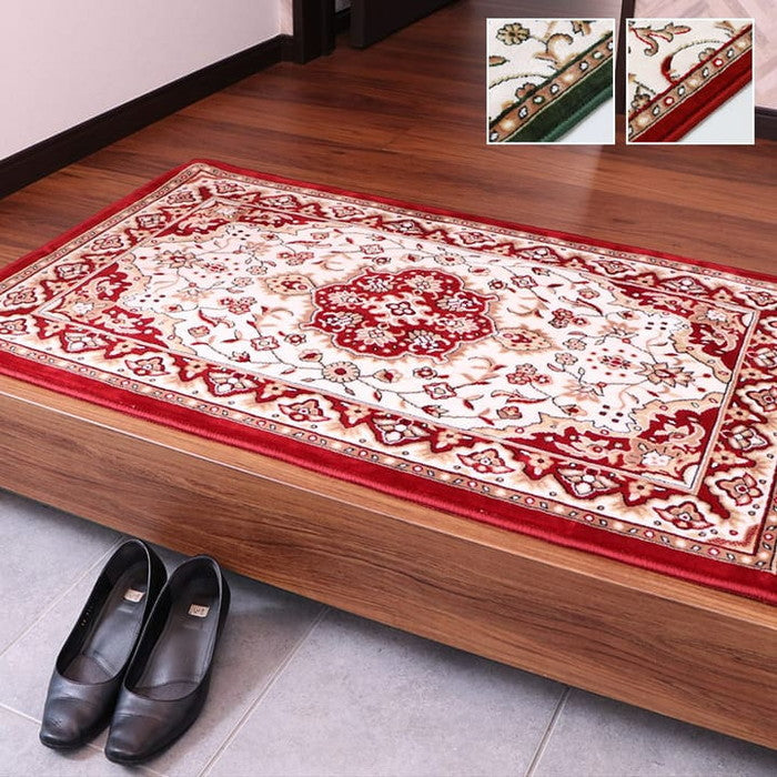 玄関マット あがり框 洗える モケット織り 王朝柄 メンデル 約30×110cm 滑りにくい加工 グリーン ワイン ihk-1310460121201の画像