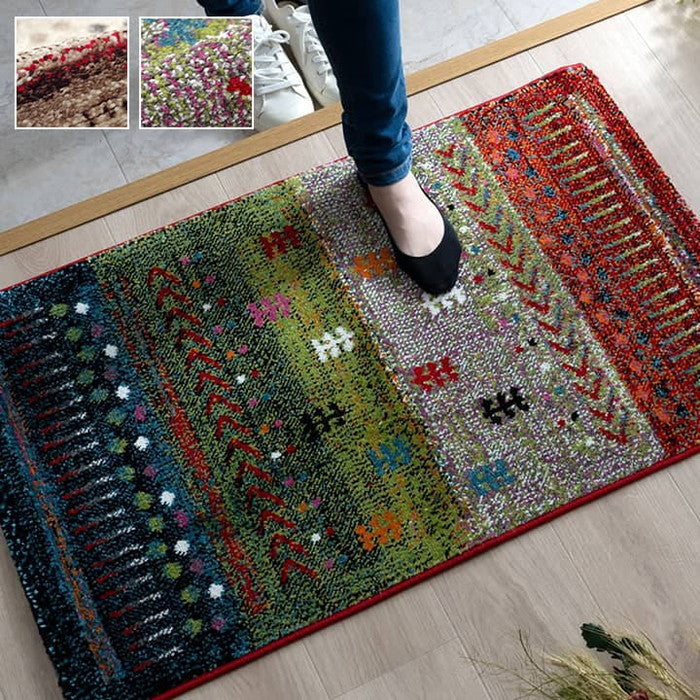 トルコ製 ウィルトン織り 玄関マット マリア 約60×90cm ベージュ グリーン ihk-1310650021801の画像