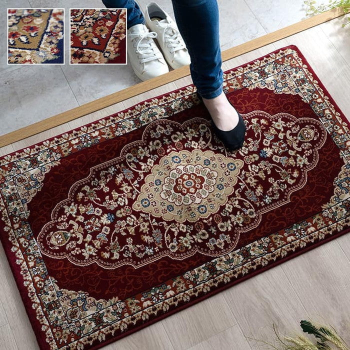 トルコ製 ウィルトン織り 玄関マット ベルミラ 約60×90cm ネイビー ワイン ihk-1310660191801の画像