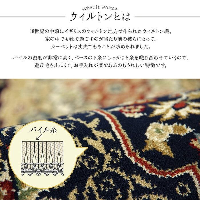 トルコ製 ウィルトン織り 玄関マット ベルミラ 約60×90cm ネイビー ワイン ihk-1310660191801の画像