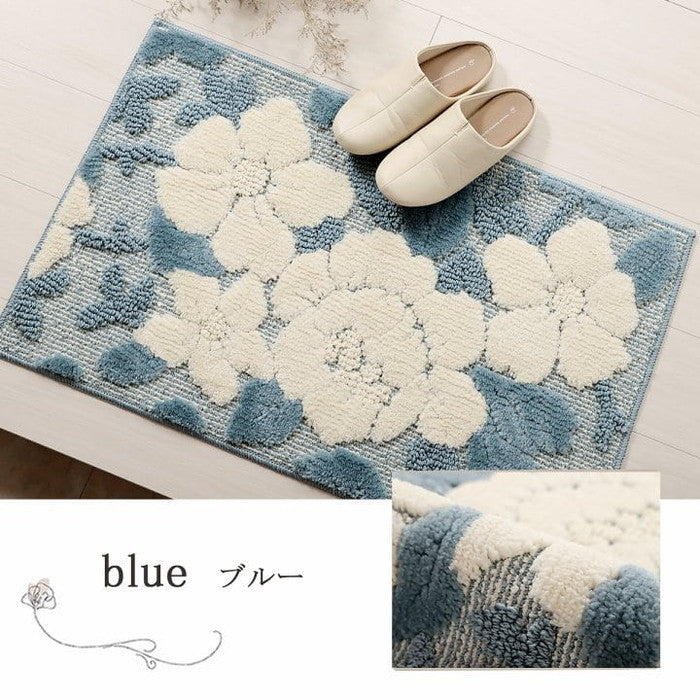 玄関マット ボリューム 滑りにくい 丸洗いOK 花柄 立体的 清潔 お洒落 60×90cm ブルー グリーン ihk-1310730041801の画像