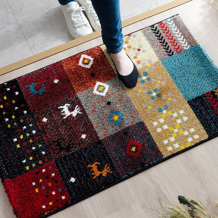 玄関マット トルコ製 ウィルトン織り フォリア 約50×80cm レッド ihk-1310830241701の画像