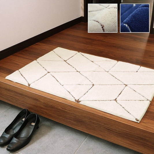 玄関マット へたりにくい 弾力性 約55×85cm シンプル 幾何柄 抗菌防臭 アイボリー ネイビー ihk-1310970145001の画像