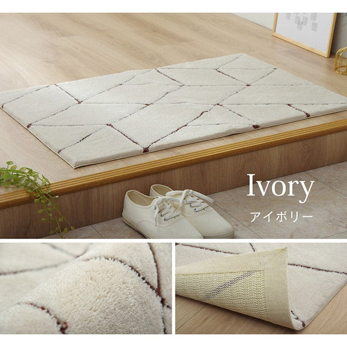 玄関マット へたりにくい 弾力性 約55×85cm シンプル 幾何柄 抗菌防臭 アイボリー ネイビー ihk-1310970145001の画像