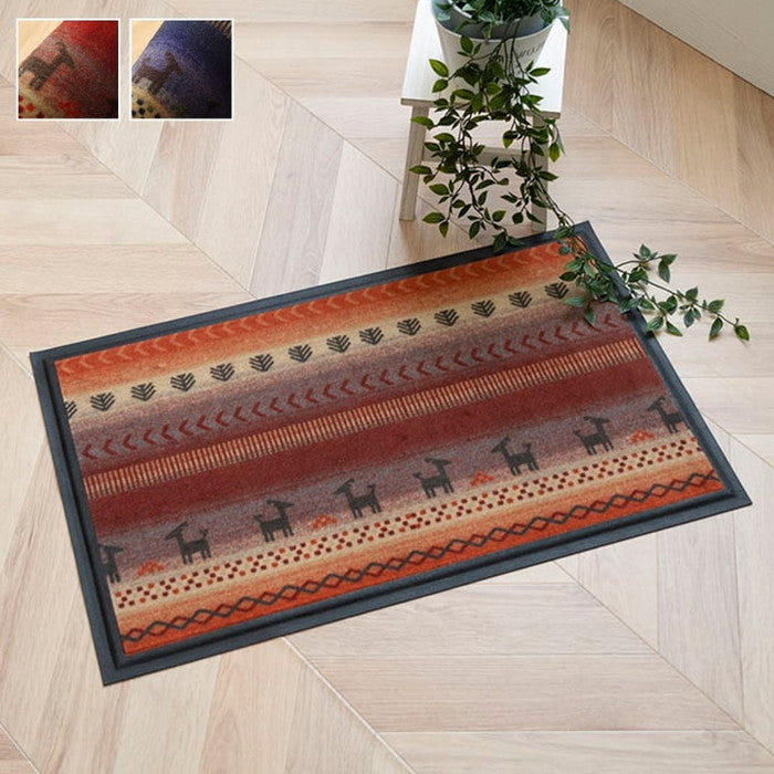 玄関マット 洗える シェスタ 約50×80cm ブルー レッド ihk-1310990041701の画像
