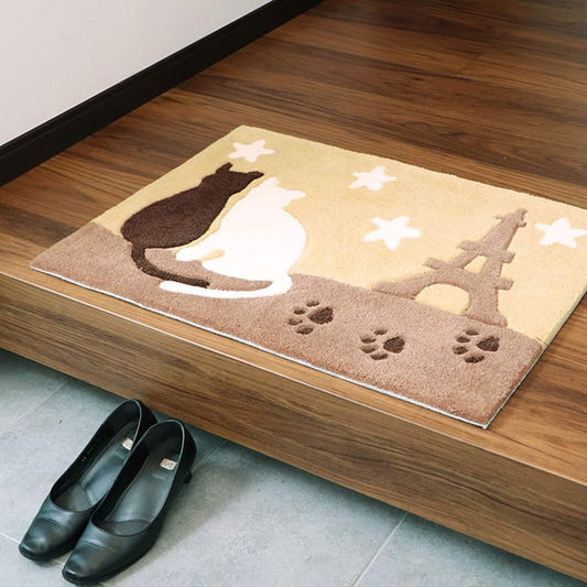 玄関マット へたりにくい 弾力性 約50×70cm シルエット ネコ 猫 抗菌防臭 ihk-1311150017101の画像