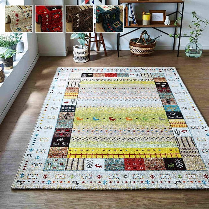 トルコ製 ウィルトン織り カーペット 長方形 ギャッペ調ラグ 約200×250ｃｍ ブラウン アイボリー ネイビー レッド ihk-1320370060601の画像