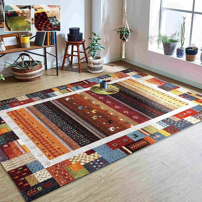 トルコ製 ウィルトン織り カーペット ギャッペ調ラグ 約200×250cm ブルー レッド ihk-1320710040601の画像