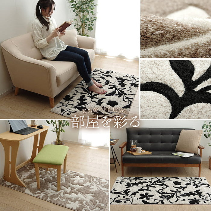 カーペット ラグ マット トルコ ウィルトン 織り カービング 約80×140cm 抗菌防臭 消臭 へたりにくい エレガント ベージュ ブラウン グラック グレー ihk-1320890020101の画像