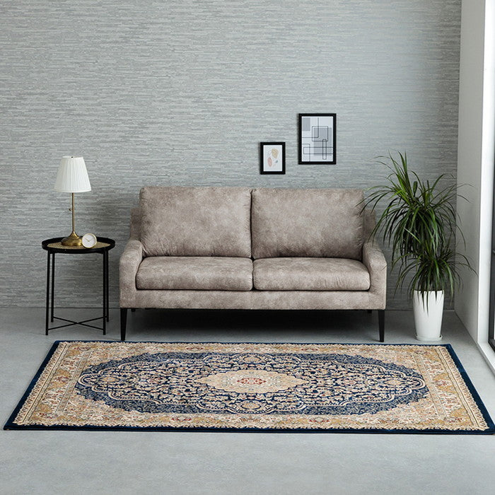 カーペット 絨毯 ラグ 高級ラグ ウィルトン 長方形 クラシック柄 エレガンス 約80×140cm ネイビー ワイン ihk-1321180190101の画像