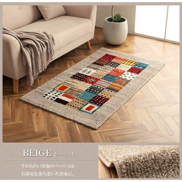 トルコ製 ウィルトン織り カーペット ギャッペ調ラグ 約80×140cm ベージュ ネイビー ihk-1321390020101の画像