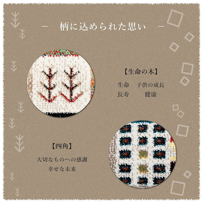 トルコ製 ウィルトン織り カーペット ギャッペ調ラグ 約80×140cm ベージュ ネイビー ihk-1321390020101の画像