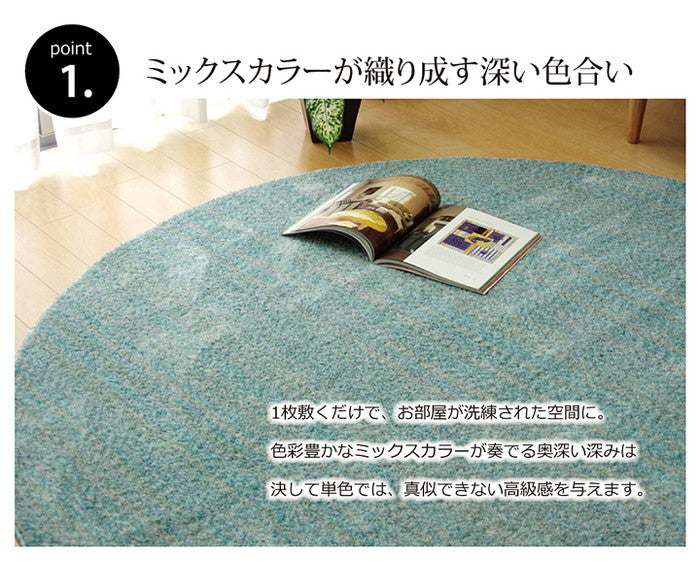 ラグ カーペット 3畳 抗菌 防臭 防ダニ タフト 国産 ミックスカラー イリゼ 約190×240cm ベージュ ブルー グリーン ワイン ihk-1340630022003の画像