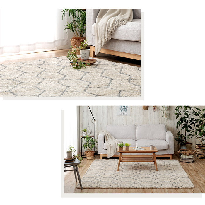 カーペット ふんわりラグ ボリュームタイプ ウォッシャブル 幾何柄 約190×240cm アイボリー ihk-1340970142003の画像