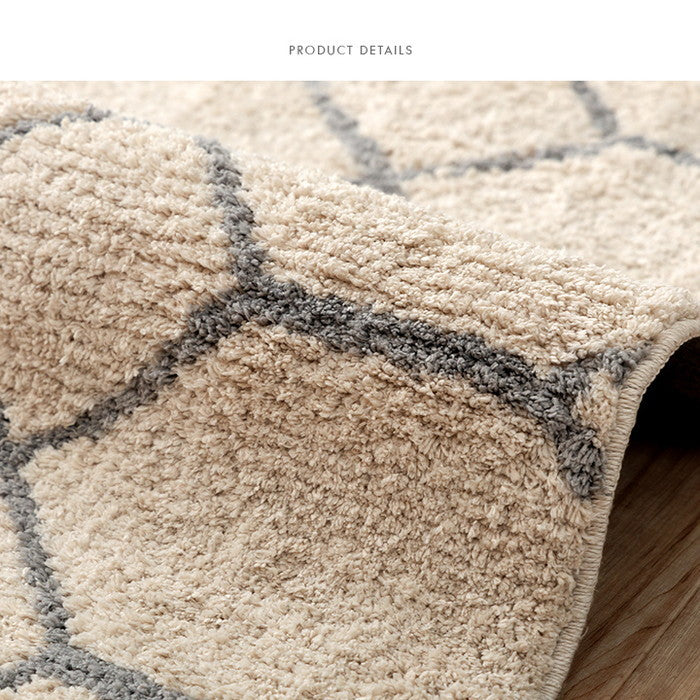 カーペット ふんわりラグ ボリュームタイプ ウォッシャブル 幾何柄 約190×240cm アイボリー ihk-1340970142003の画像