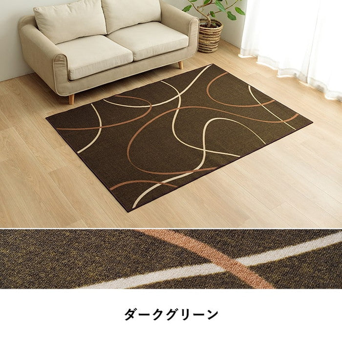 デスクカーペット キッズルームマット デスクワークマット モダン柄 撥水 約110×133cm ブラック ダークグリーン ihk-1341480030503の画像