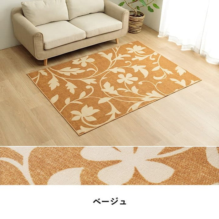 デスクカーペット キッズルームマット デスクワークマット ボタニカル柄 撥水 約110×133cm ベージュ ダークブラウン ihk-1341490020503の画像