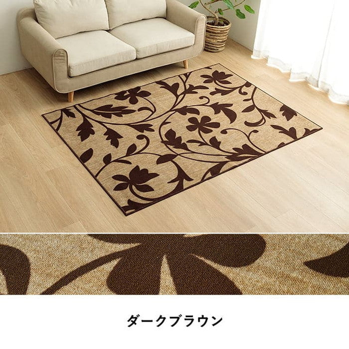 デスクカーペット キッズルームマット デスクワークマット ボタニカル柄 撥水 約110×133cm ベージュ ダークブラウン ihk-1341490020503の画像