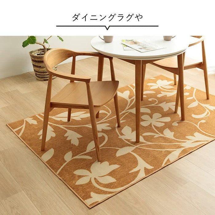 デスクカーペット キッズルームマット デスクワークマット ボタニカル柄 撥水 約110×133cm ベージュ ダークブラウン ihk-1341490020503の画像