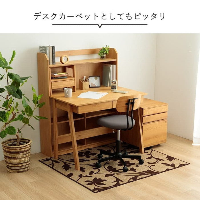 デスクカーペット キッズルームマット デスクワークマット ボタニカル柄 撥水 約110×133cm ベージュ ダークブラウン ihk-1341490020503の画像