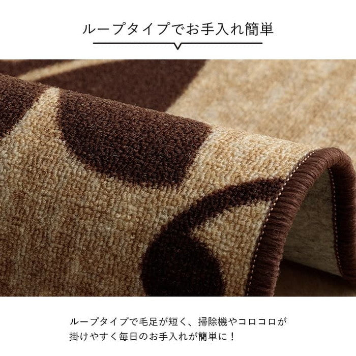 デスクカーペット キッズルームマット デスクワークマット ボタニカル柄 撥水 約110×133cm ベージュ ダークブラウン ihk-1341490020503の画像