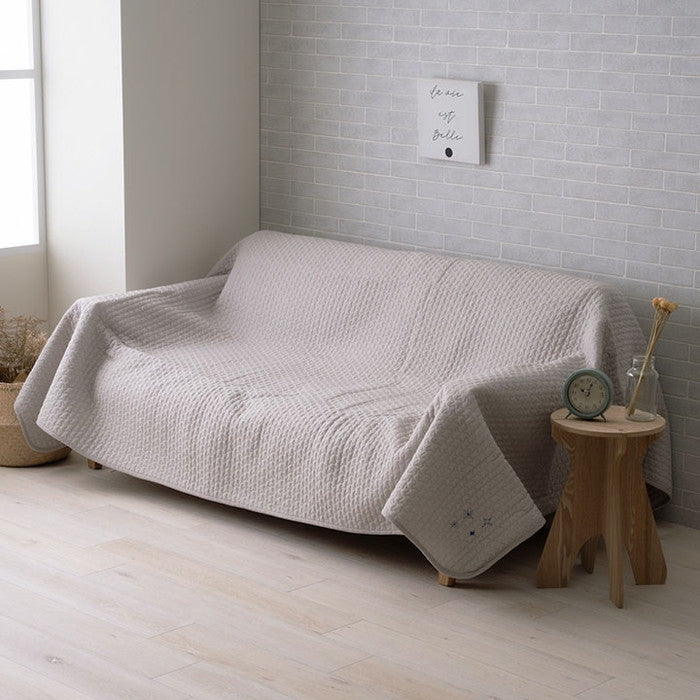 寝具 マルチ カバー 綿 100％ 洗える ギフト イブル 約200×200cm グレー アイボリー ihk-1380000000440の画像