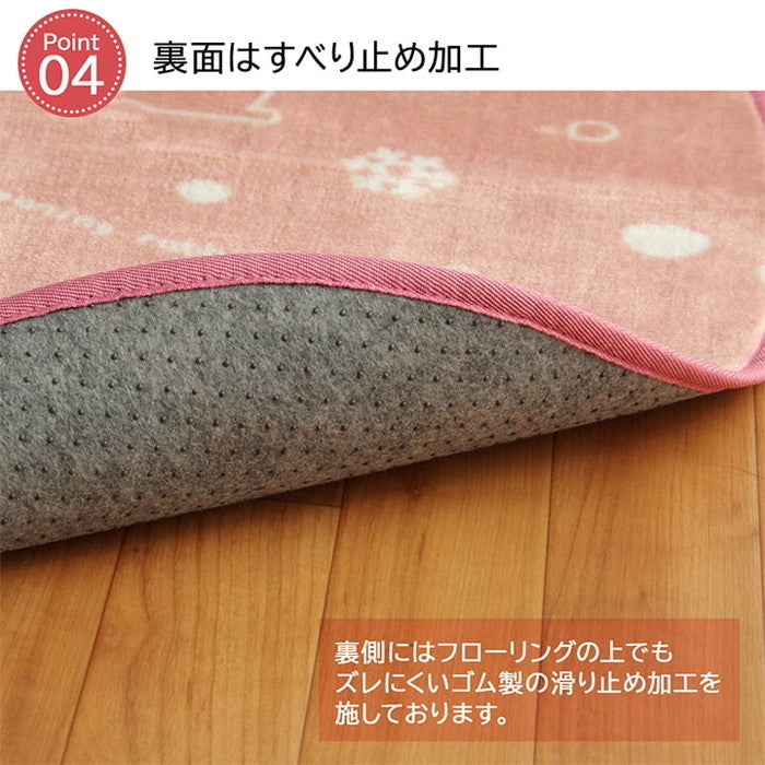 ラグ カーペット 円形 洗える アニマル柄 ウサギ柄 ラビット柄 約185cm丸 ホットカーペット対応 ピンク ihk-1380000000459の画像