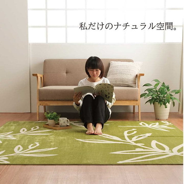 ラグ カーペット 3畳 洗える 花柄 リーフ柄ベージュ 約200×250cm ホットカーペット対応 グリーン ベージュ ihk-1380000000521の画像