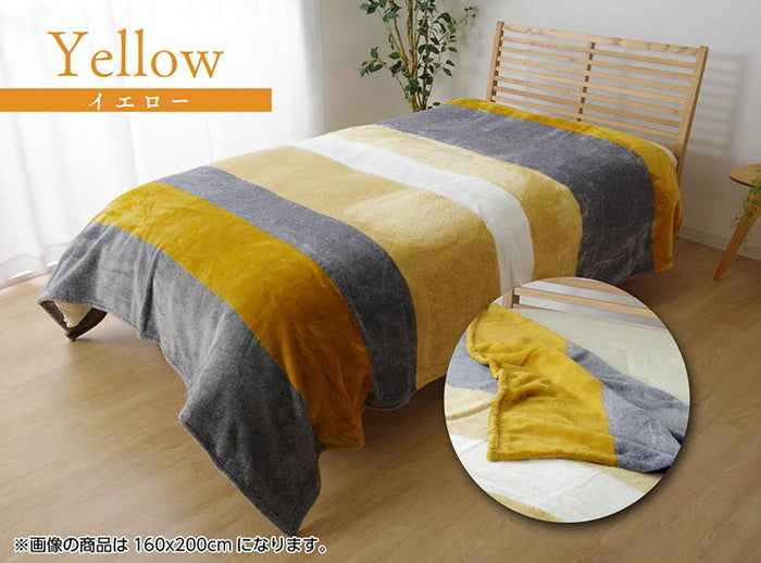 毛布 ダブル 洗える 寝具 フランネル 約180×200cm イエロー ネイビー ブラウン ihk-1380000000593の画像
