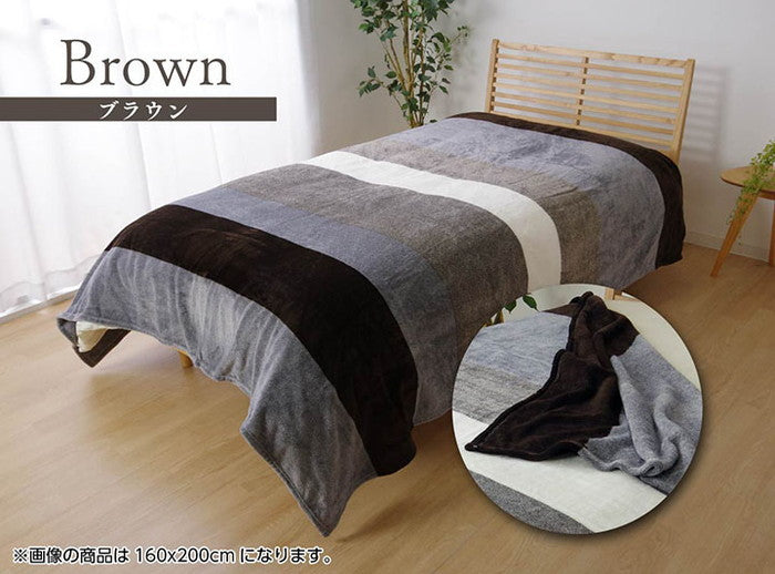 毛布 ダブル 洗える 寝具 フランネル 約180×200cm イエロー ネイビー ブラウン ihk-1380000000593の画像