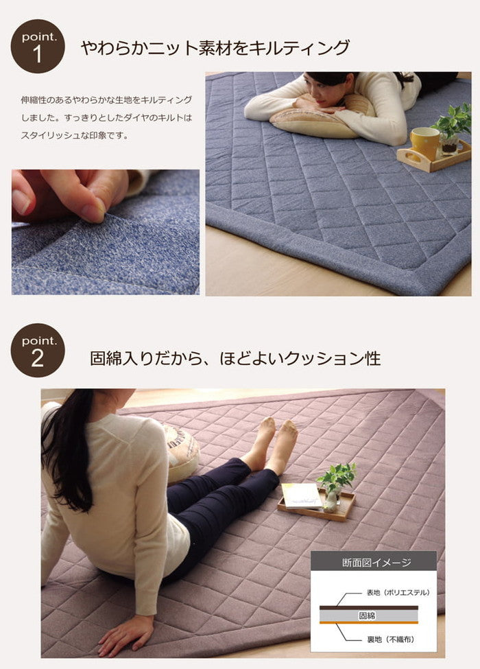 ラグ カーペット デニム調 ニットキルトラグ アルバ2IT 約145×175cm 長方形 コンパクトラグ グレー ブラウン ブルー ihk-1380000001148の画像