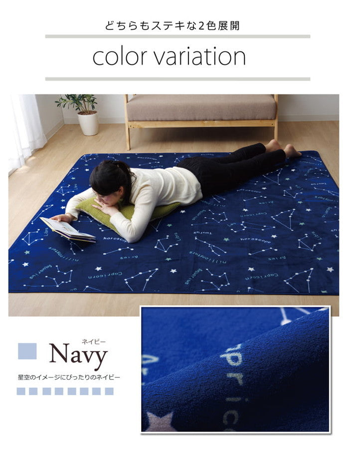 抗菌・防臭 ウォッシャブル フランネル ホットカーペットカバー WSミリオン RUG」 約185×185cm ネイビー グレー ihk-1380000001490