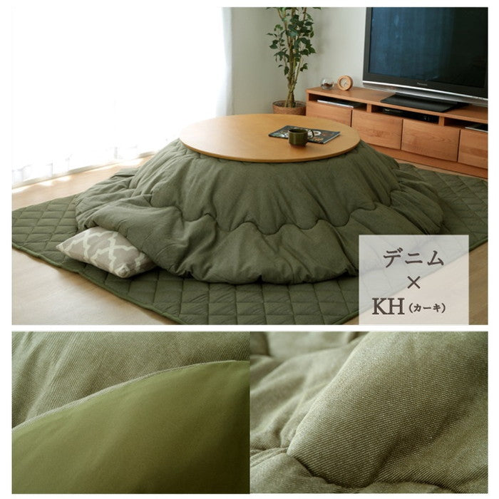 こたつ布団 だ円 楕円 掛け単品 デニム 先染めデニムIT 約185×225cm楕円 厚掛けタイプ ブラック カーキ グレー ネイビー ihk-1380000002487の画像