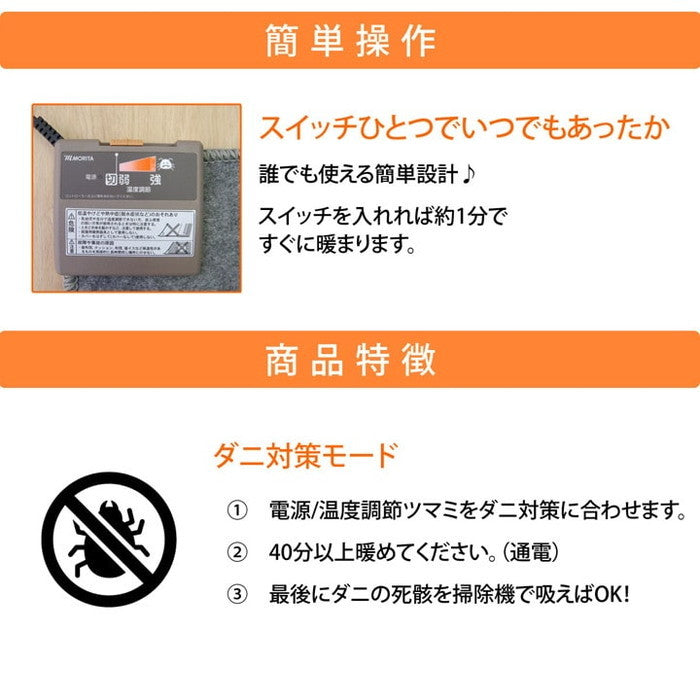 電気カーペット ホットカーペット 本体 単品 約1畳 正方形 約135×135cm 暖房 ihk-1380000024379