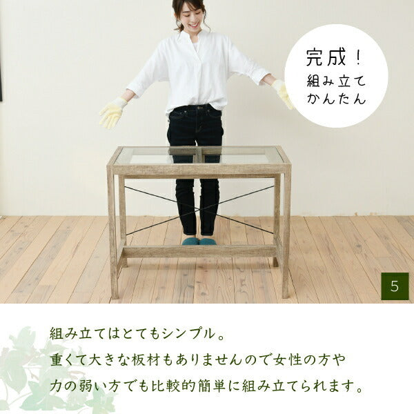 グリーンインテリア デスク 幅90 ガラス 古材 古木 インテリア 奥行45 グリーン 観葉植物 シャビー 植物 棚 ラック おしゃれ 木製 机 pc リビング jk-faw-0003の画像