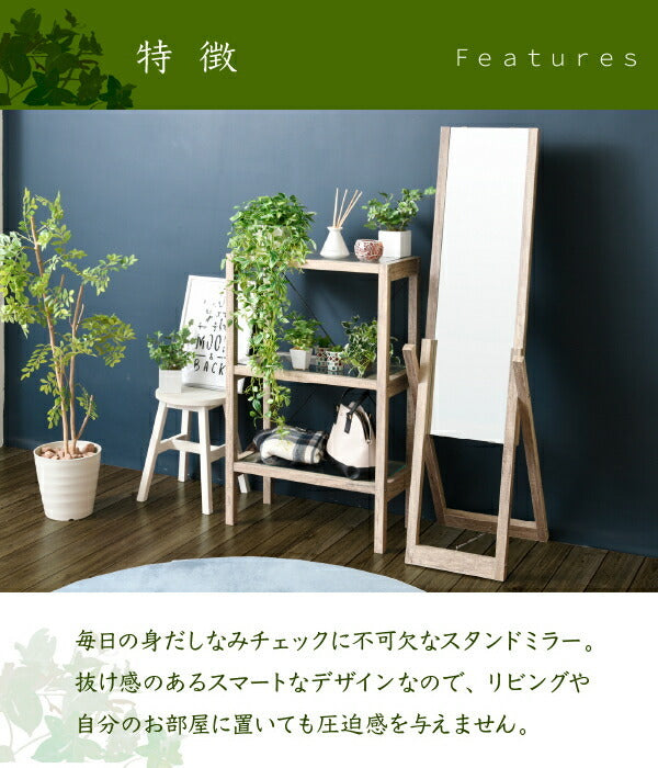 グリーンインテリア スタンドミラー 姿見 ガラス インテリア グリーン 観葉植物 シャビー 多肉植物 棚 ラック おしゃれ シンプル 一人暮らし 木製 古材 jk-faw-0008の画像