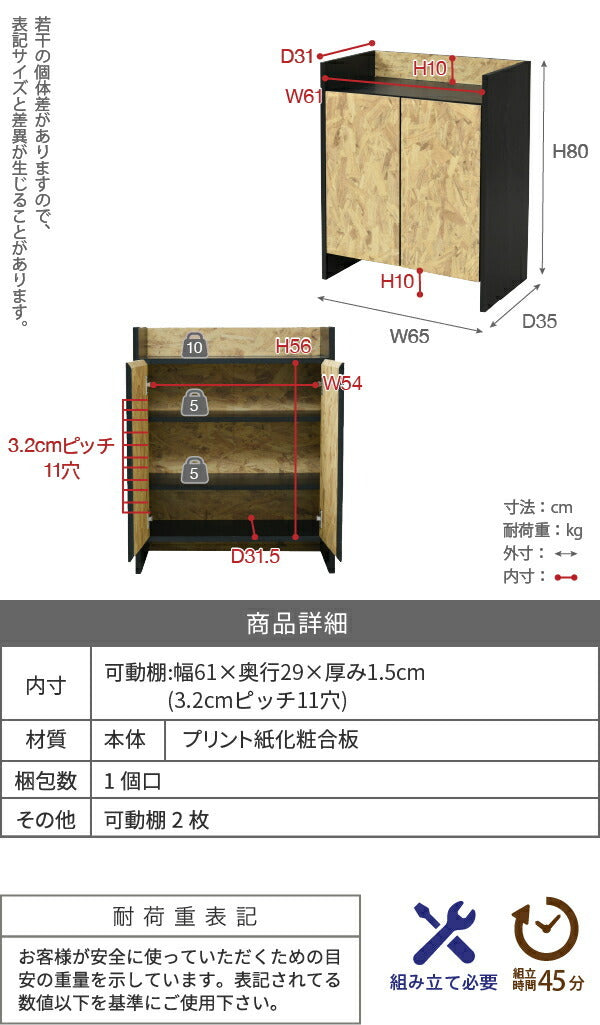 キャビネット 扉 付き 組み合わせ自由 幅65 奥行35 インダストリアル 黒 OSB 男前インテリア モダン 棚 本棚 リビング収納 おしゃれ 雑誌 本 リビング 寝室家具 jk-fos-0003