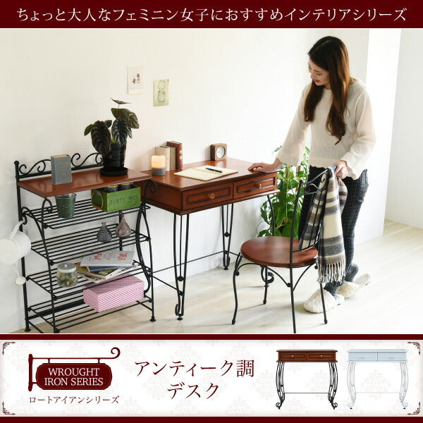 ヨーロッパ風 ロートアイアン 家具 ミニデスク シンプルデスク 幅76.5 奥行47 引き出し 付き アイアン 脚 アンティーク風 jk-iri-1018の画像