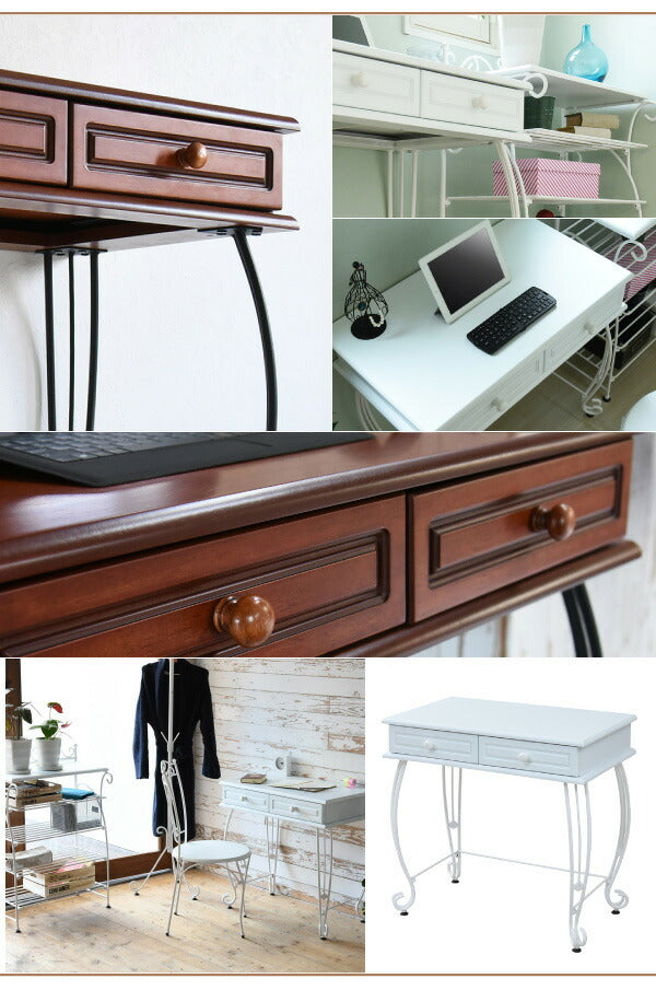 ヨーロッパ風 ロートアイアン 家具 ミニデスク シンプルデスク 幅76.5 奥行47 引き出し 付き アイアン 脚 アンティーク風 jk-iri-1018の画像