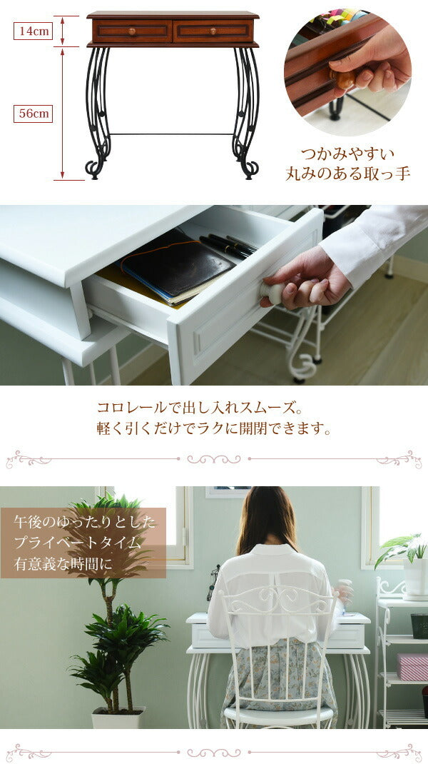 ヨーロッパ風 ロートアイアン 家具 ミニデスク シンプルデスク 幅76.5 奥行47 引き出し 付き アイアン 脚 アンティーク風 jk-iri-1018の画像