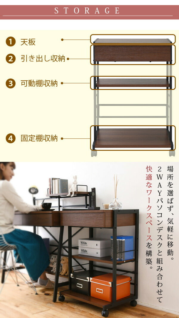 2WAYパソコンデスク 複合機ラック サイドラック プリンターラック サイドチェスト PCデスク サイドテーブル jk-kks-0012の画像